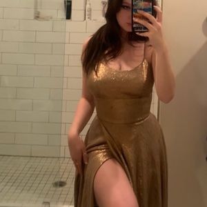 gorgeous rose/gold floor length gown